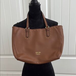 Nicole Brown Studded Tote Bag